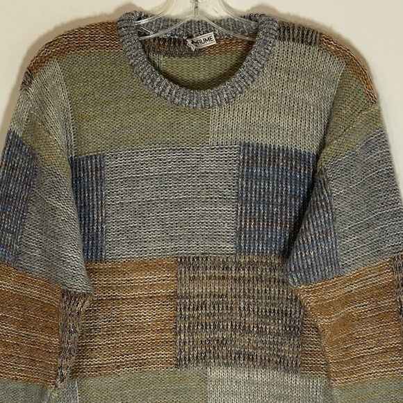 Vintage Fiume Sweater Womens 46 Gray Brown Wool Alpaca Colorblock Pullover Italy - Picture 2 of 16